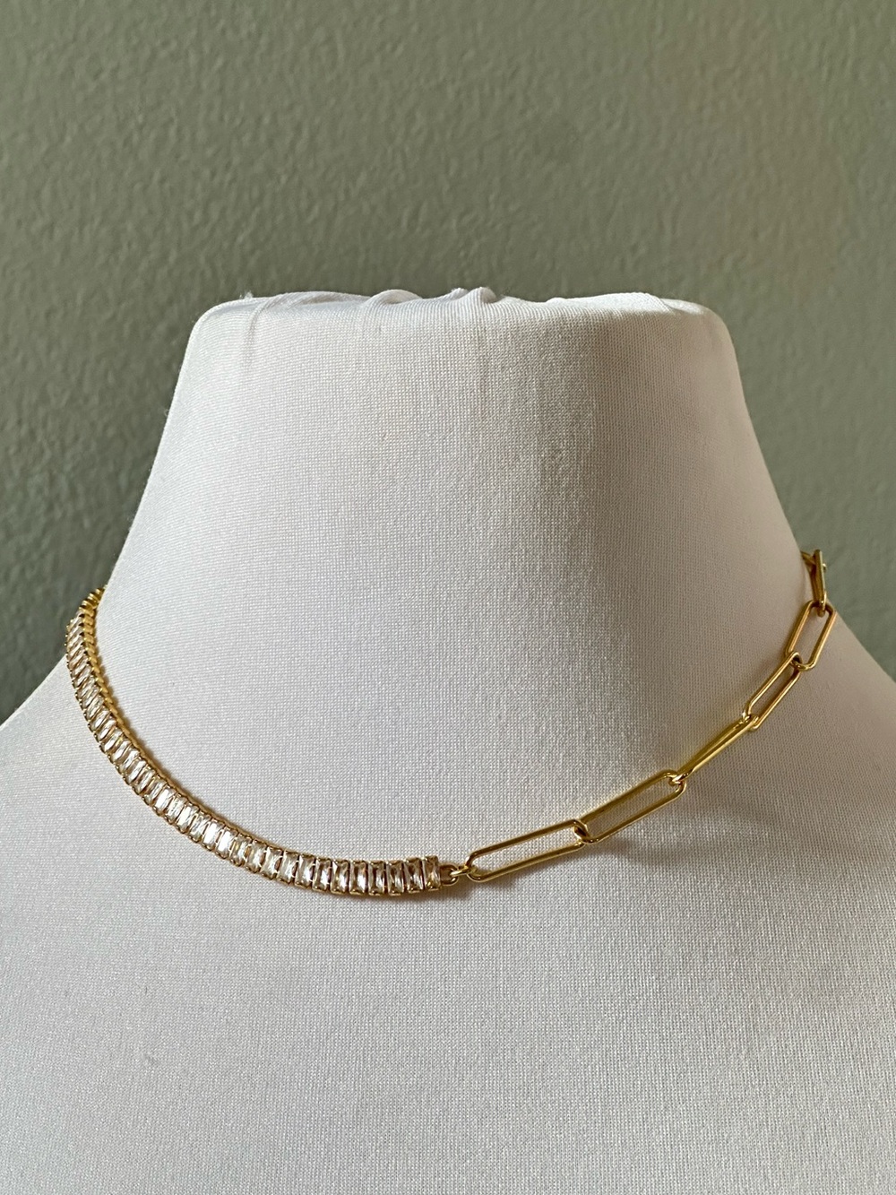 J Crew CZ Rhinestone Paperclip Chain Asymmetrical Choker Necklace McBling Y2K